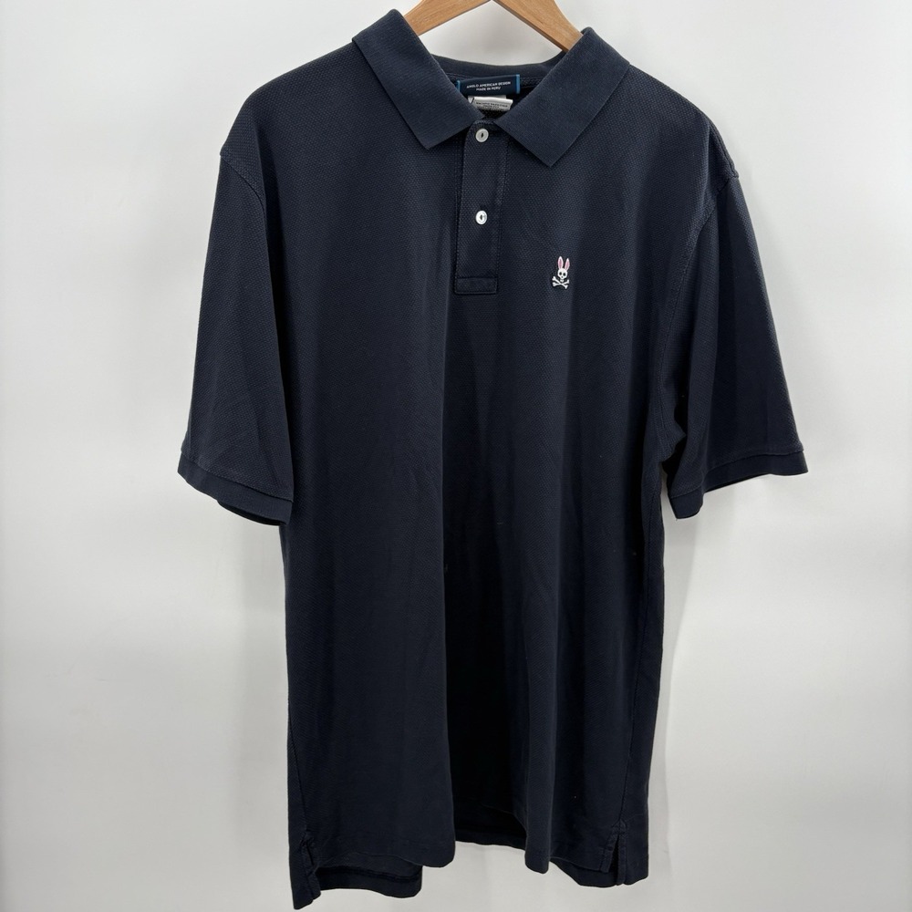 Psycho Bunny Men Polo Shirt Navy Logo Embroidered Mesh Breathable Pima Size 8‎